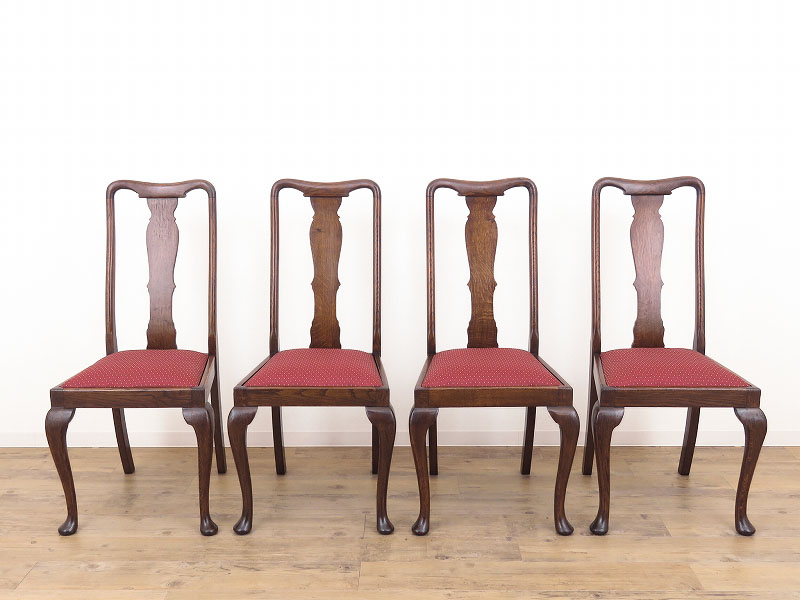 クイーンアン様式の椅子４脚セット　イギリスのアンティーク家具