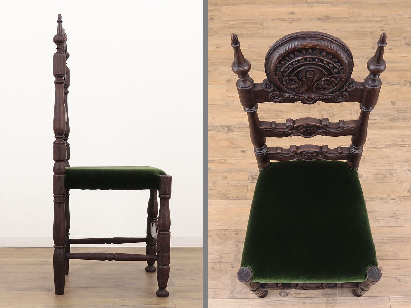 古いパイン材の椅子　スペインのアンティーク家具